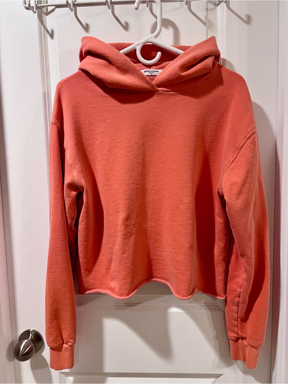 Rare perfectwhitetee Coral Cropped Cut Off Hoodie Terry Cotton “Cash” Women’s S
